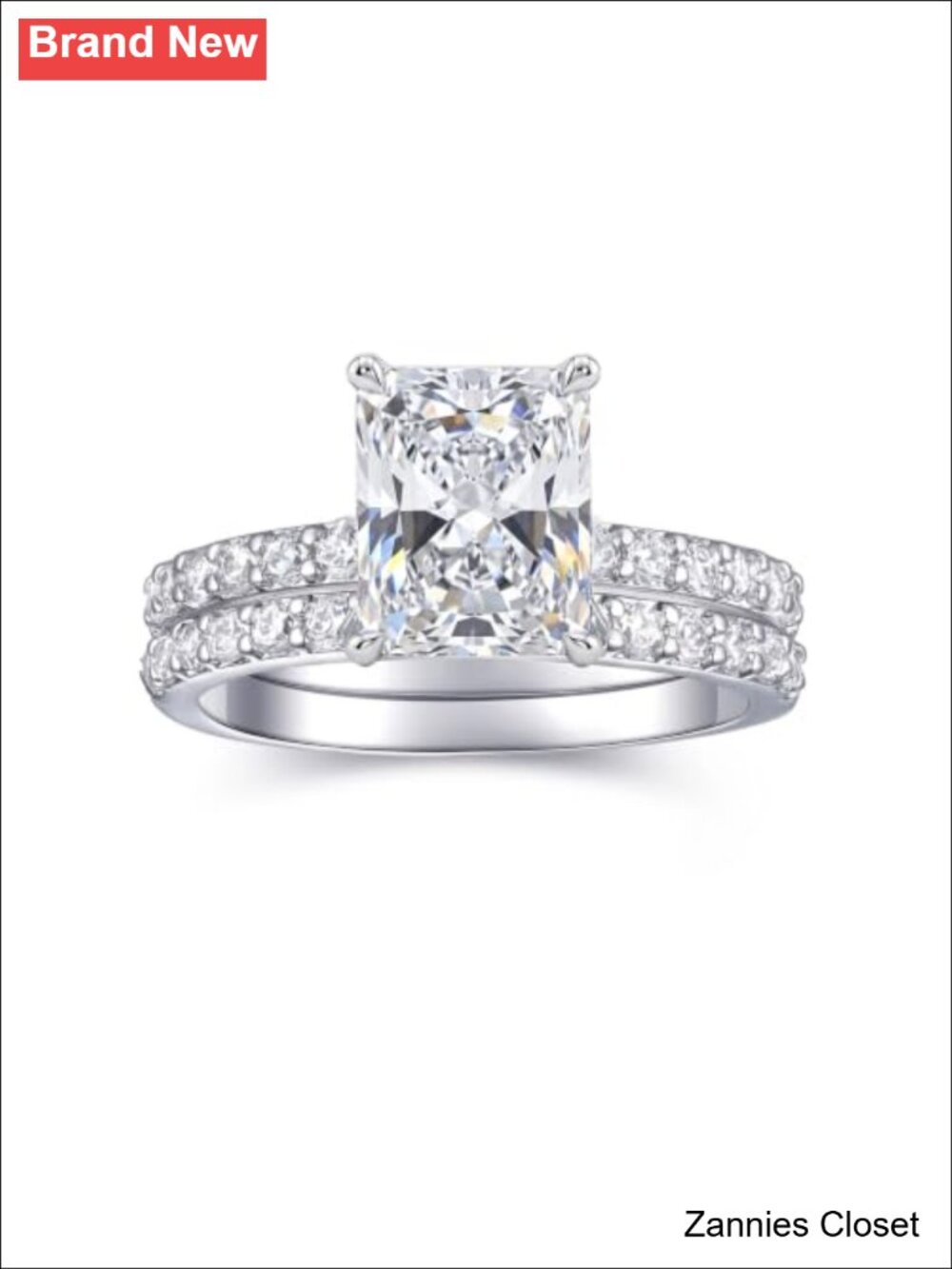 💍 2CT Radiant Cut CZ 18K White Gold Plated Bridal Ring Set